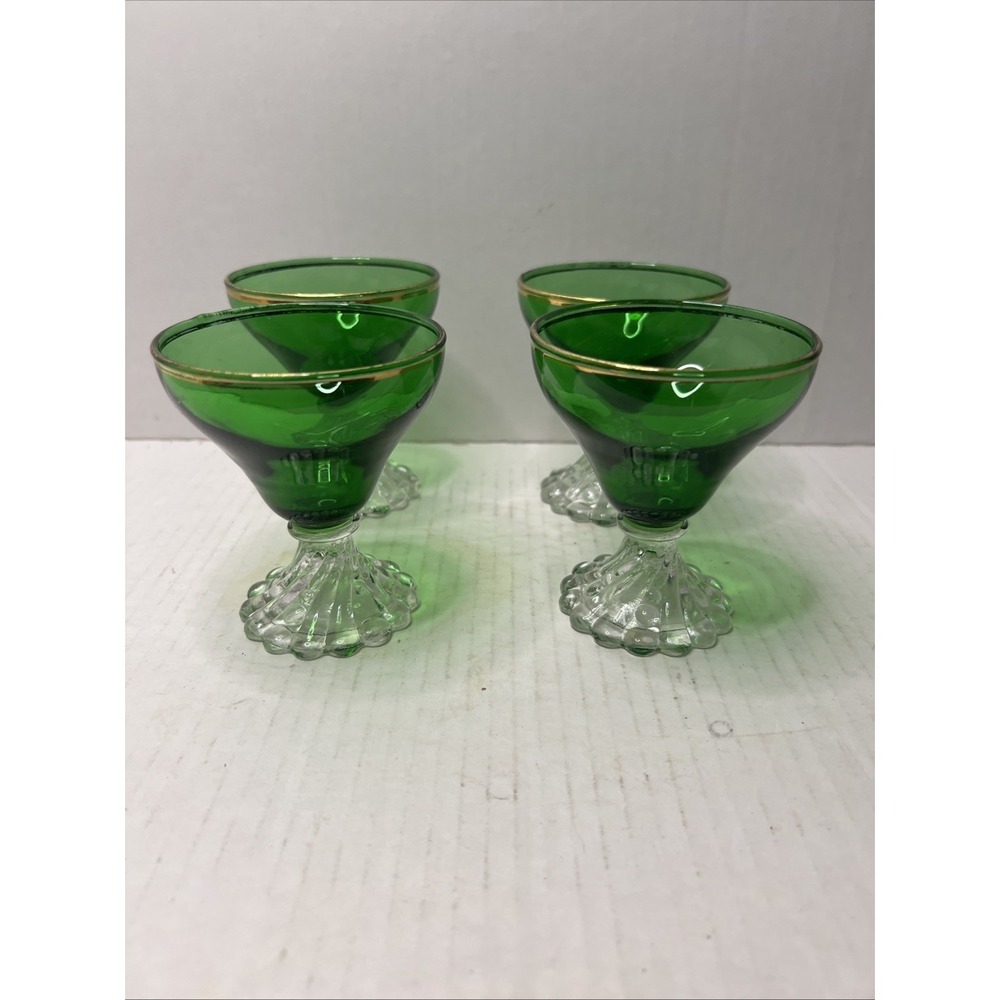 4 Vintage Anchor Hocking Boopie/Burple Pedestal Sherbet/ Dessert Glasses-Green